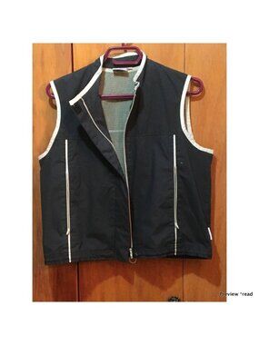 Black Sleeveless Vest with White Trim - Lightweight Zip Front